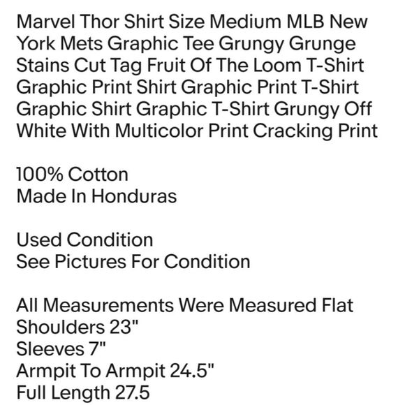 Marvel Thor Shirt Size Medium MLB New York Mets Graphic Tee Grungy Grunge Stains - Picture 2 of 12